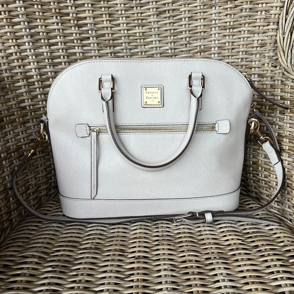 Dooney & Bourke Saffiano Domed Zip Satchel Ecru